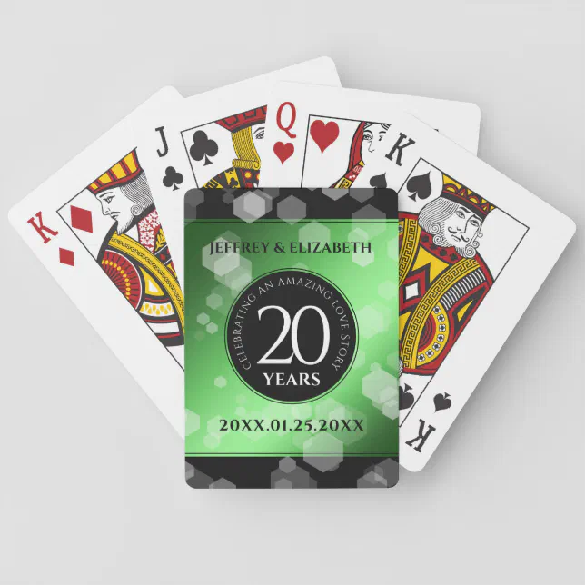 Elegant 20th Emerald Wedding Anniversary Poker Cards