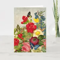 Vintage Flower Bouquet with Butterflies Card