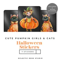 Cute Pumpkin Girls and Cats Sticker