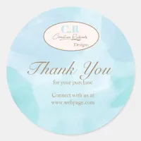 Modern Blue Teal Watercolor Thank You Classic Round Sticker