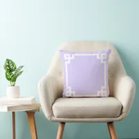 Pale Lavender and White Greek Key Border Throw Pillow