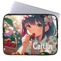 Cute Anime Girl Eating Strawberries | Summer Day Laptop Sleeve