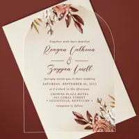 Rustic Terracotta Flowers Calligraphy Wedding Acrylic Invitations