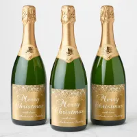 Glittery Gold Foil Merry Christmas Sparkling Wine Label