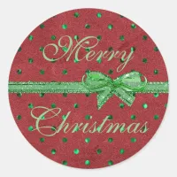 Merry Christmas Red Velvet Green Bow Stickers