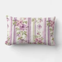 Cottage Lavender Floral Stripe Lumbar Pillow