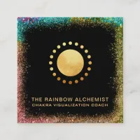 *~*  Celestial Gold Sacred Geometry Chakra Glitter Square Business Card