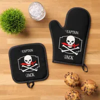 Personalized Jolly Roger (Cutlass)  Oven Mitt & Pot Holder Set