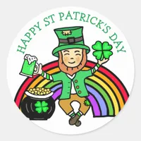 Happy St Patrick's Day Leprechaun Classic Round Sticker