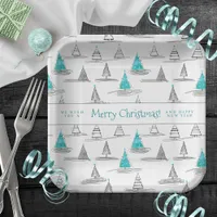 Teal Christmas Tree Pattern#5 ID1009 Paper Plates