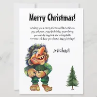 Watercolor Magical Funny Whimsical Troll Holiday Card