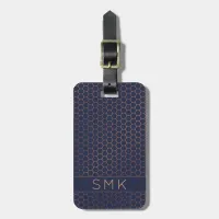 Modern Rose Gold Foil Navy Blue Geometric Monogram Luggage Tag