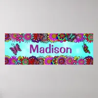 Personalized Bright Whimsical Flowers Name Poster