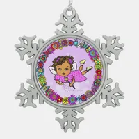 Purple Fairy with Wand Whimsical Snowflake Pewter Christmas Ornament