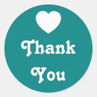 Teal and White Heart Thank You Classic Round Sticker