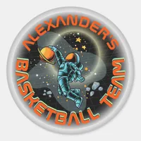 Space Astronaut Slamdunk Cool Kids Fun Basketball Classic Round Sticker