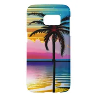 Sunset and Palm Trees Silhouettes Ocean Waves Samsung Galaxy S7 Case