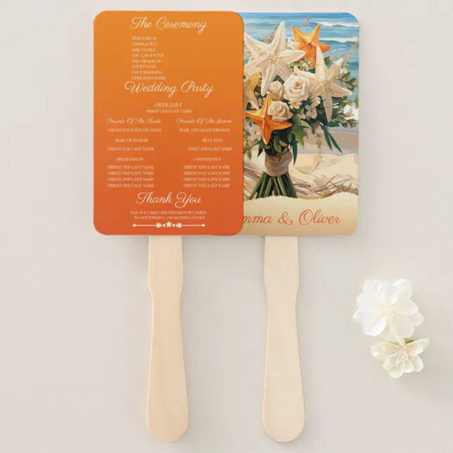 Beach Wedding Starfish Bouquet Program Hand Fan