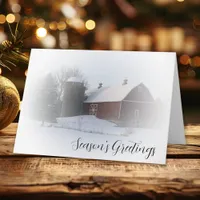 Snow Covered Red Country Barn Business Christmas Holiday Card