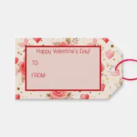 Valentine's Pink Watercolor Roses and Hearts  Gift Tags