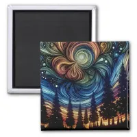 Mystical Ethereal Art with Trees and Night Sky  Magnet