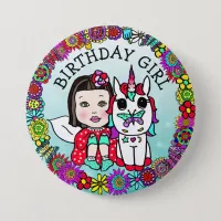 Birthday Girl Fairy and Unicorn Button