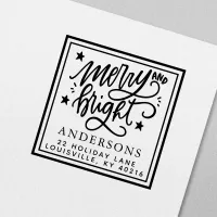 Merry And Bright Hand Lettered Christmas Address Self-inking Stamp