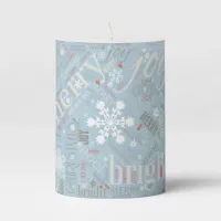 Christmas Text and Snowflake Pattern Blue ID257 Pillar Candle