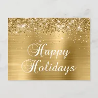 Happy Holidays Gold Glittery Faux Foil Holiday Postcard