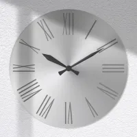 Light Silver Ombre Foil Roman Numerals Large Clock