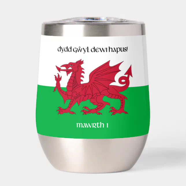 Happy St. David's Day Red Dragon Welsh Flag Thermal Wine Tumbler