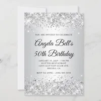 Glittery Silver Gradient 50th Birthday Invitation