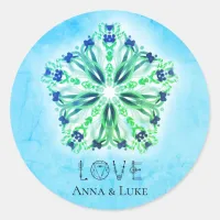 *~* LOVE Turquoise Purple Star Mandala Classic Round Sticker