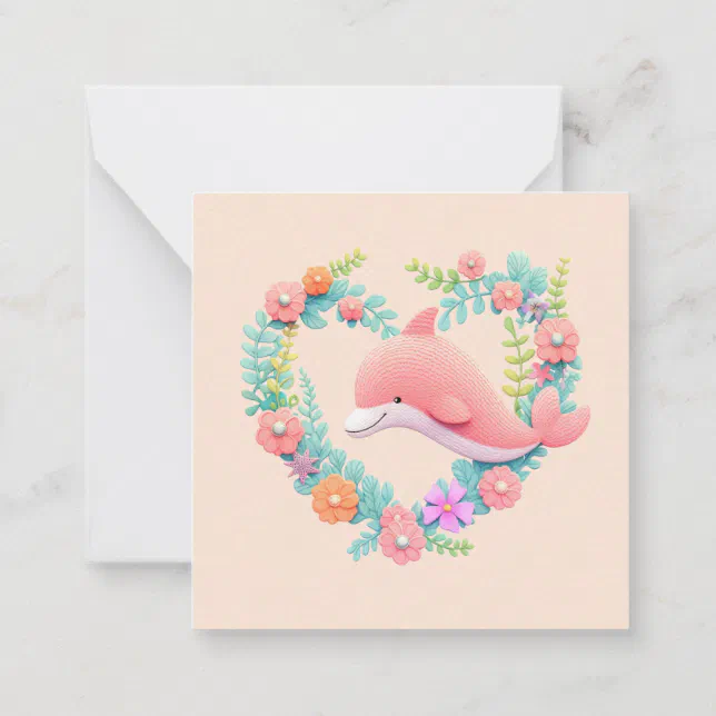 Floral Whale Heart Love Name Note Card