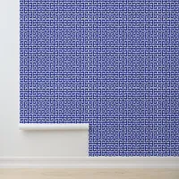 Phthalo Blue and White Greek Key Medium Wallpaper