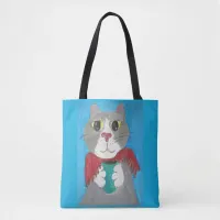 Cute Grey Coffee Cat Painting Folk Art Fun Tote Bag