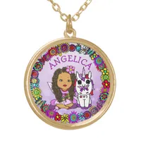 Whimsical Fairy and Unicorn Gold Plated Necklace