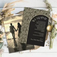 Retro Floral Refined Boho Cream Black We Eloped Invitation