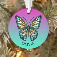 Personalized Colorful Stained Glass Butterfly Ornament