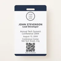 Elegant Navy Blue Employee ID Custom Logo OCR Badge