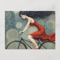 Bicycle Lady in a Red Dress Postcard