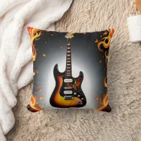 A fiery guitar shining in the spotlight throw pillow