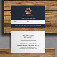 Navy Rose Gold Paw Print Logo Appointment Card