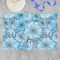 Bohemian Watercolor and Ink Blue Flowers Leaves  Tissue Paper