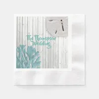 Monogrammed  Beach Wood Teal Coral Paper Napkins