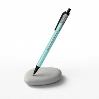 Chic Aqua Teal Silver Glitter Dripping Luxury Black Ink Pen