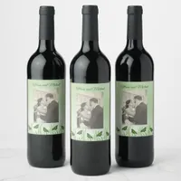 Green butterfly on light green - wedding wine label