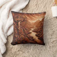 Crucifixion of Jesus in a Mountainous Landscape Throw Pillow