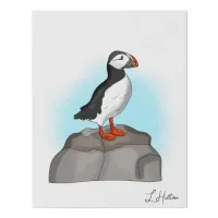 Cute Hand drawn Puffin Faux Canvas Print