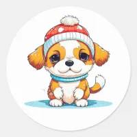 Kawaii Christmas Puppy Dog  Classic Round Sticker